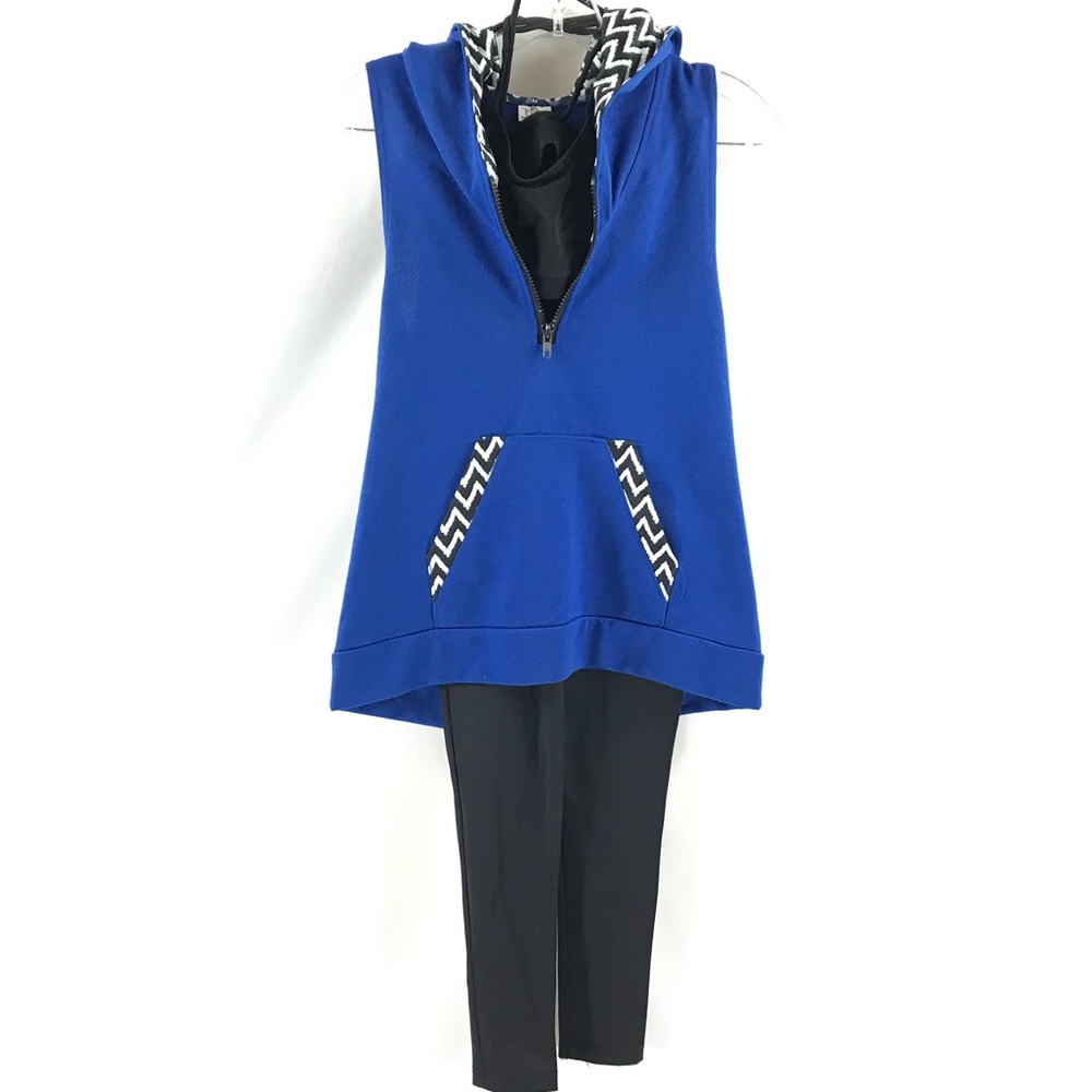 3-piece Dance Costume Sleeveless Hoodie Royal Blue/black